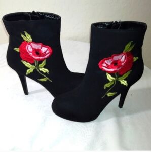 Madeline embroidered red rose ankle boots